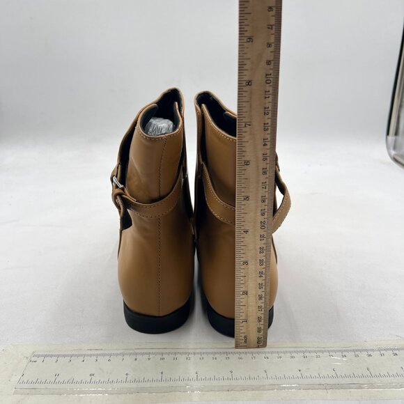 Tan Low Heel Back Strap Buckle Ankle Boots Square Toe Ladies Casual Daily Boots - Picture 4 of 7